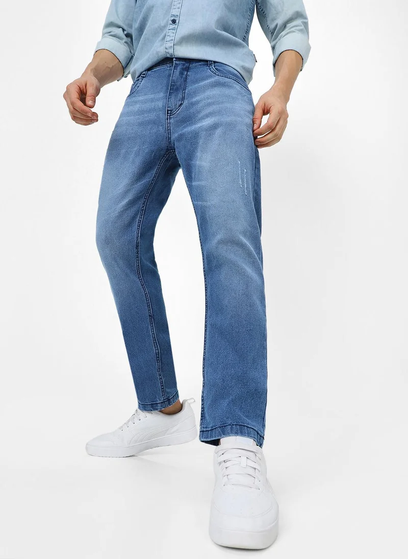 Urbano Fashion Men's Light Blue Slim Fit Mild Distressed/Torn Jeans Stretchable